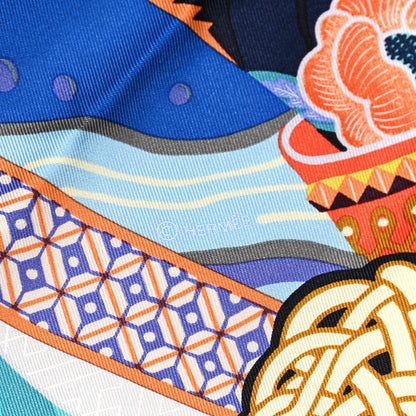 Hermes Silk Twill Duo Cosmique Scarf 90 Rose Pale Bleu Orange 4 of 5
