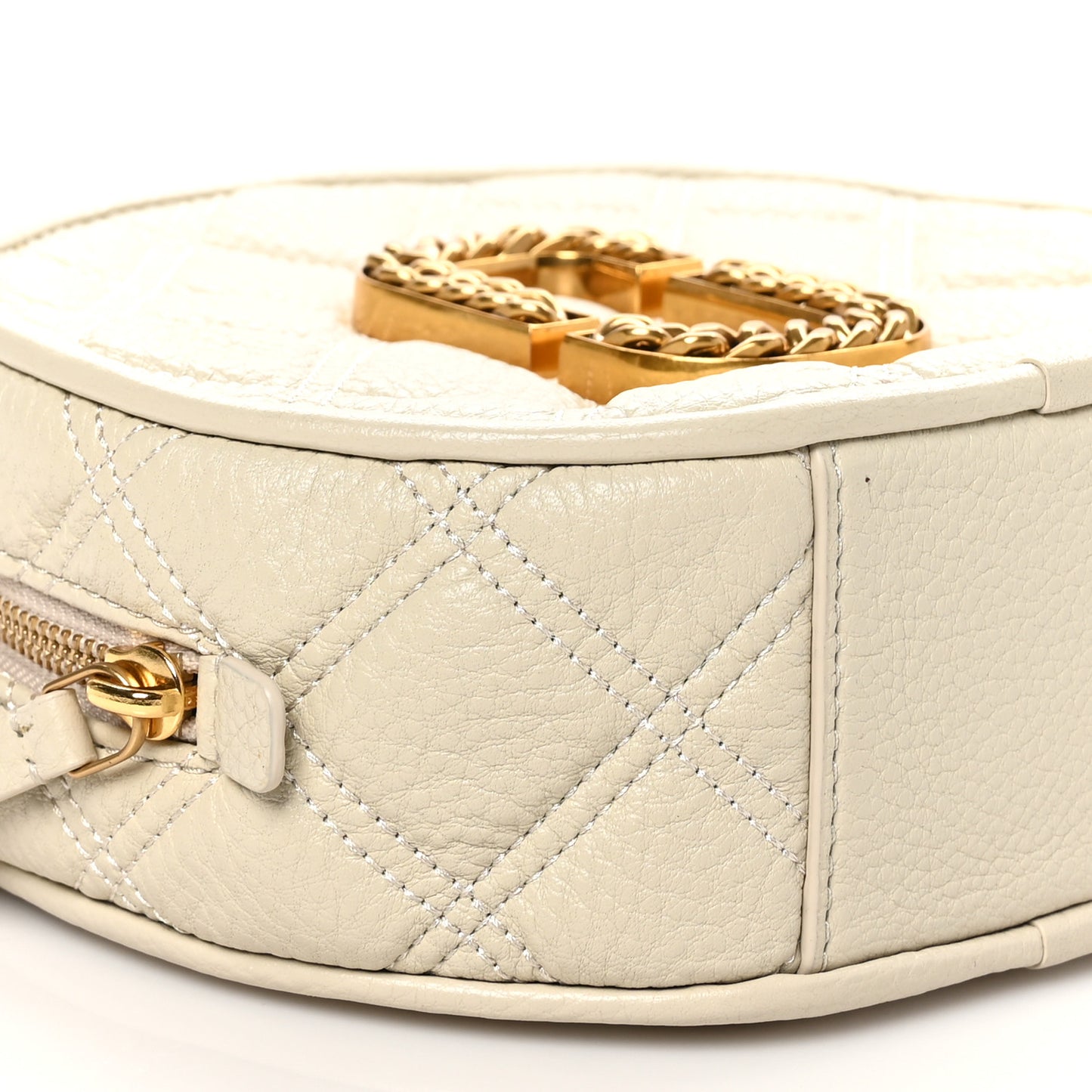 Grained Calfskin Quilted The Status Round Crossbody Oatmilk