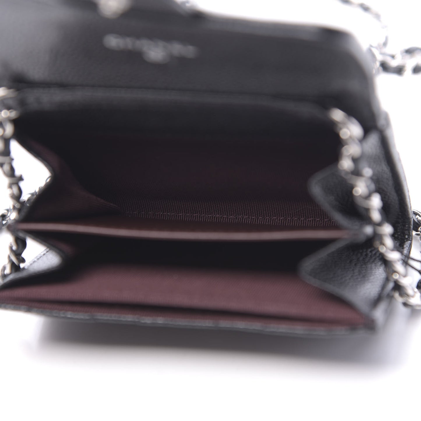 Caviar Quilted Flap Card Holder On Chain Black
