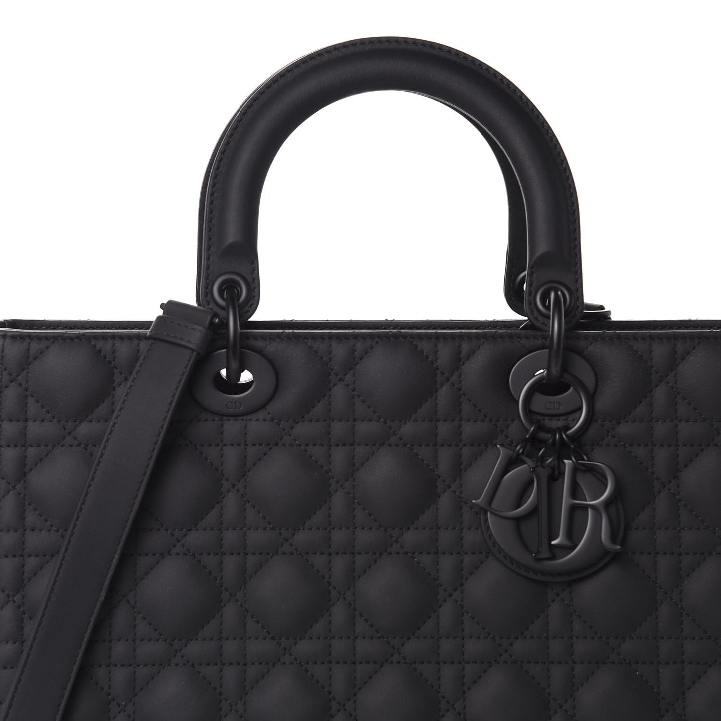 Ultra Matte Calfskin Cannage Large Lady Dior Black