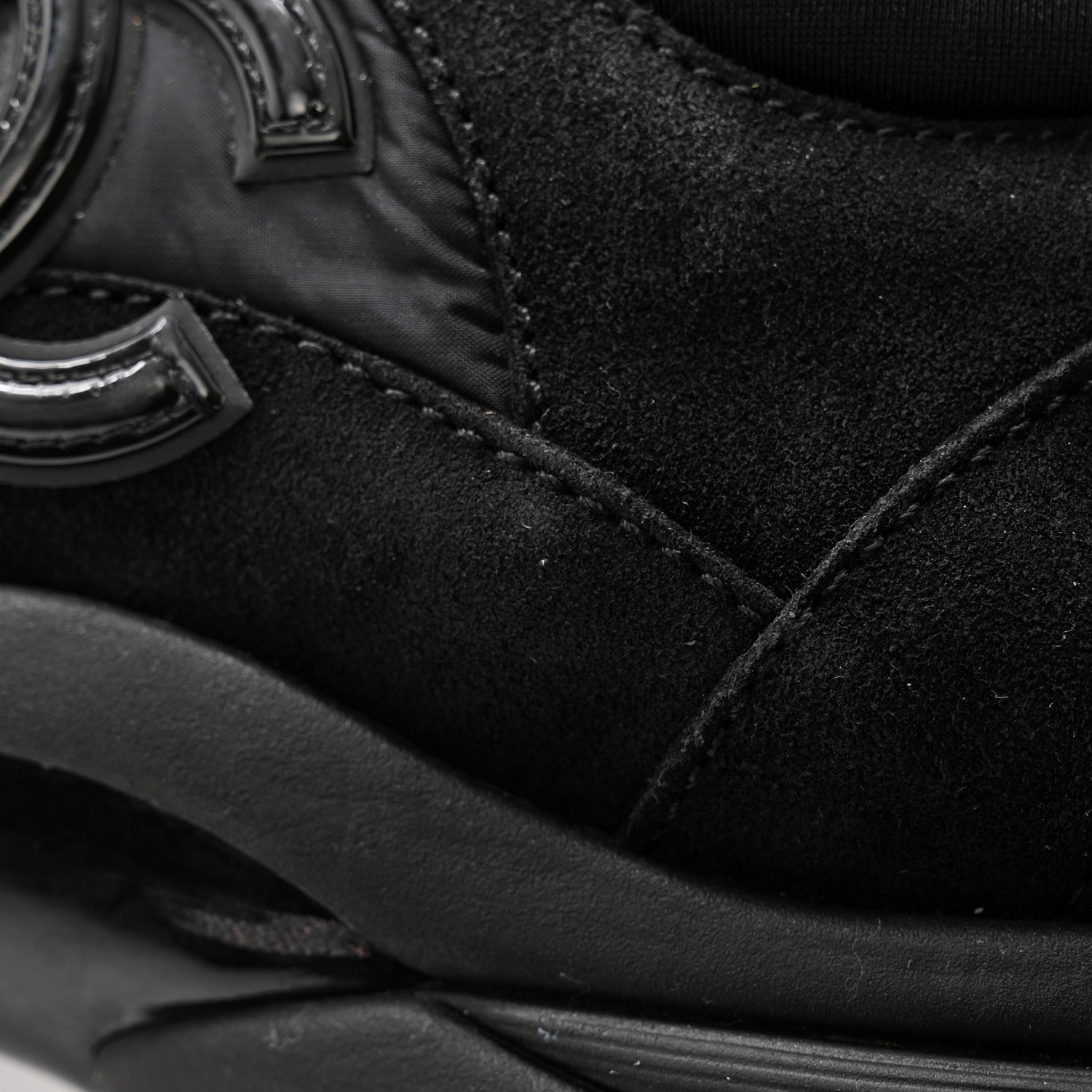 Chanel Fabric Calfskin Suede CC Sneakers 38 Black 9 of 10