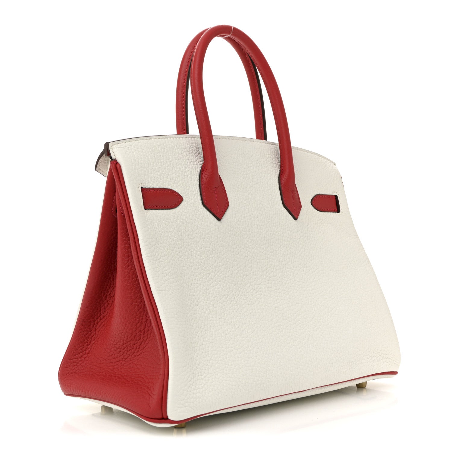 Hermes Taurillon Clemence Horseshoe Birkin 30 White Rouge Casaque 3 of 12