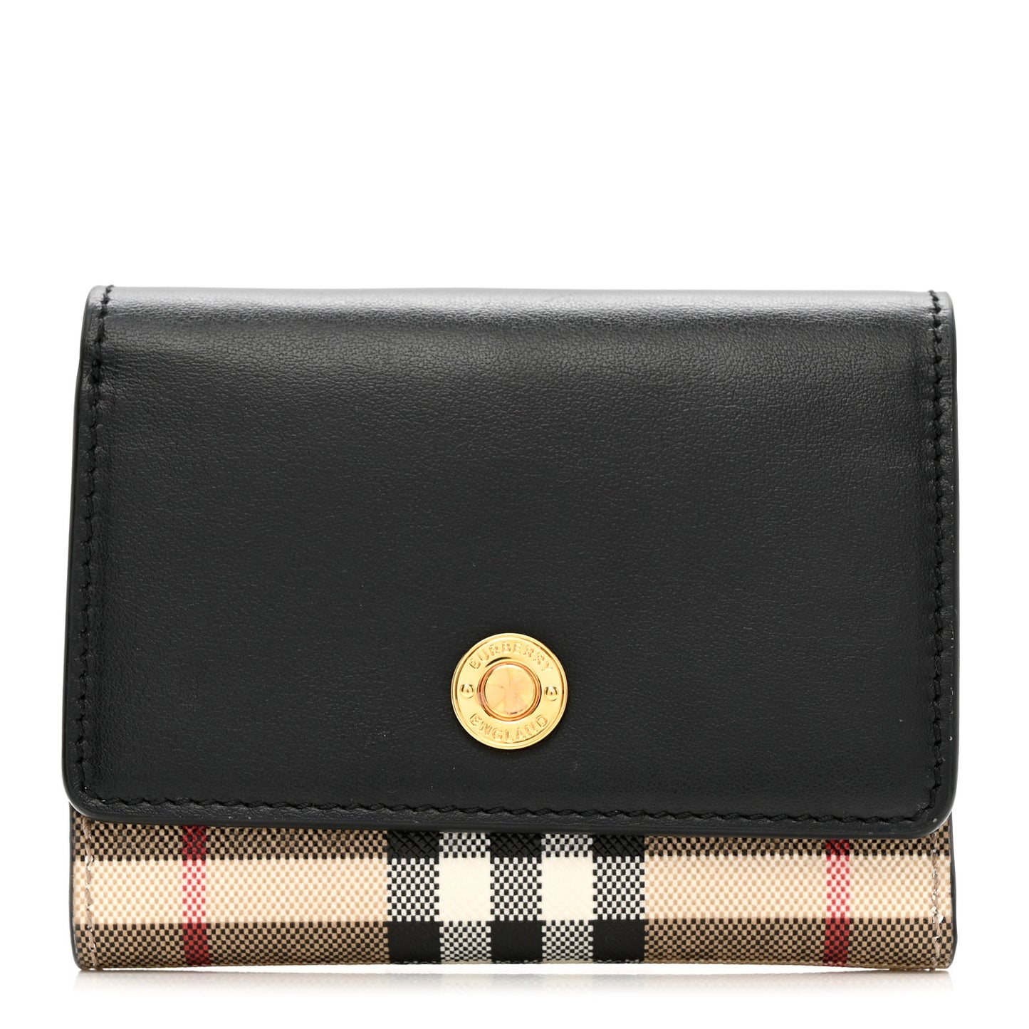 Grainy Calfskin Vintage Check Small Folding Wallet Archive Beige Black