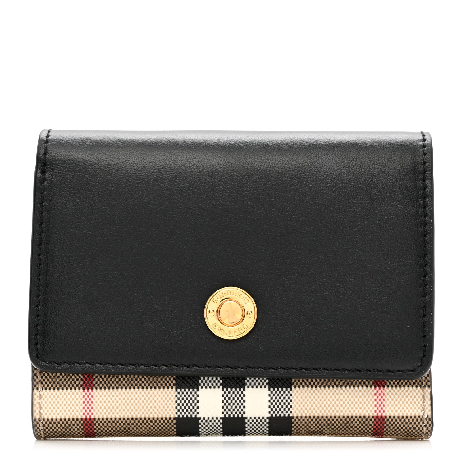 Burberry Grainy Calfskin Vintage Check Small Folding Wallet Archive Beige Black 1 of 6