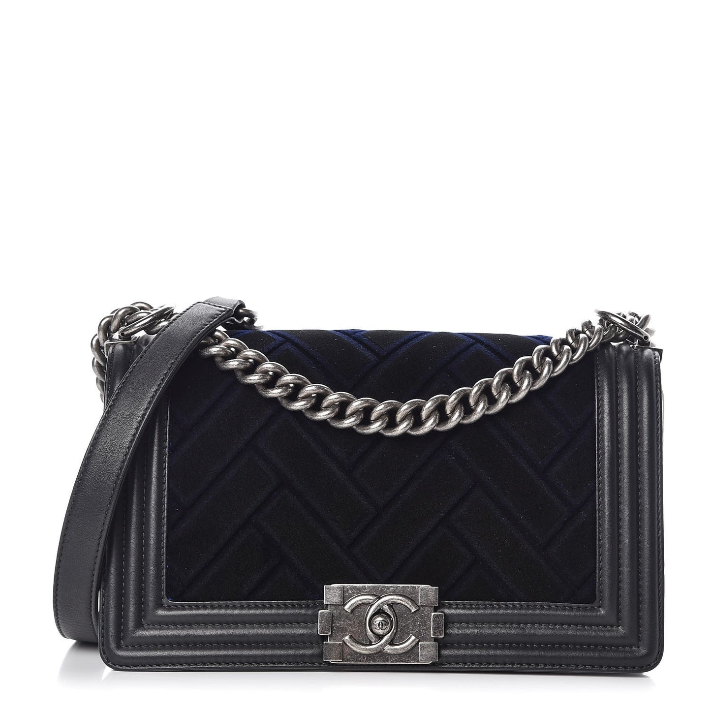 Velvet Calfskin Medium Boy Flap Blue Black