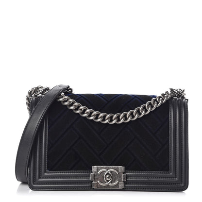 Chanel Velvet Calfskin Medium Boy Flap Blue Black 1 of 7