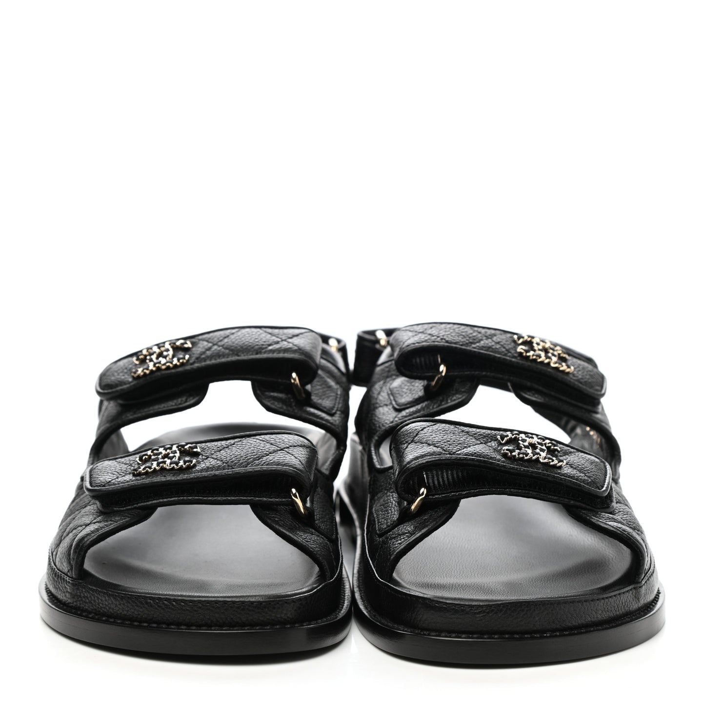 Grained Calfskin Velcro Dad Sandals 39 Black