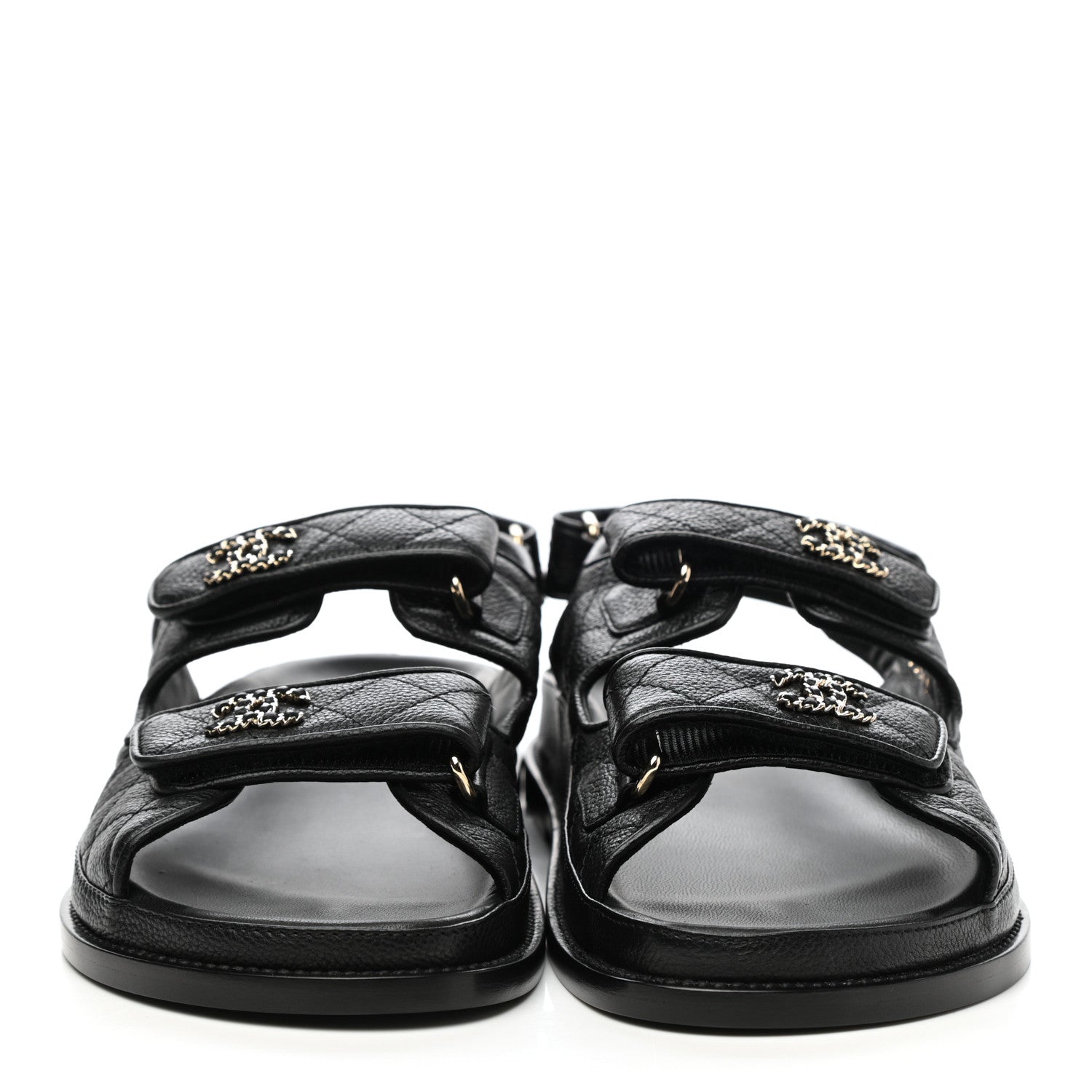 Chanel Grained Calfskin Velcro Dad Sandals 39 Black 2 of 8
