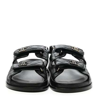 Chanel Grained Calfskin Velcro Dad Sandals 39 Black 2 of 8