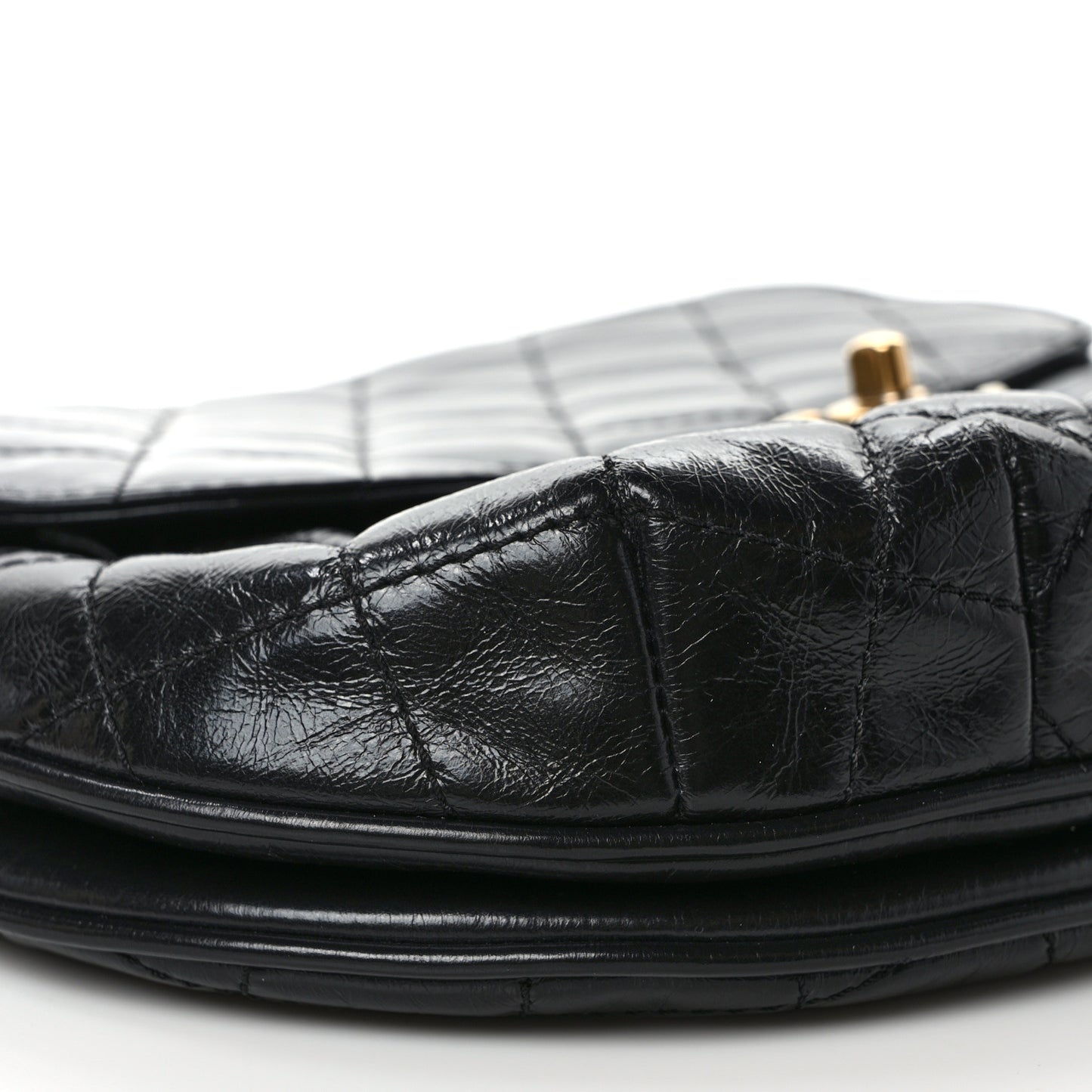 Glazed Calfskin Quilted Medium Bubble CC Flap Black