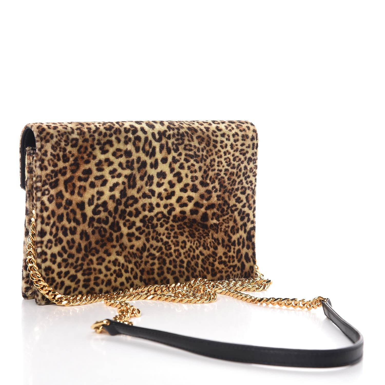 Saint Laurent Velvet Leopard Print Monogram Envelope Chain Wallet Black 3 of 11