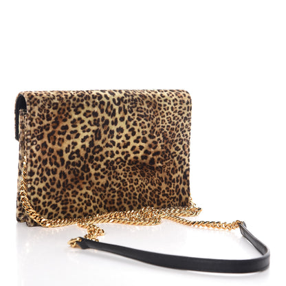 Saint Laurent Velvet Leopard Print Monogram Envelope Chain Wallet Black 3 of 11