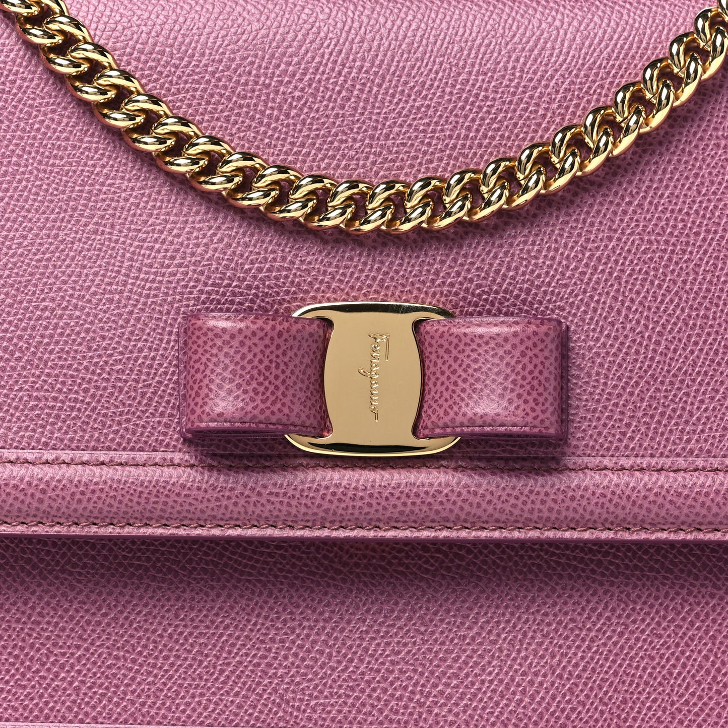 Pebble Calfskin Ginny Vara Bow Shoulder Bag Mauve