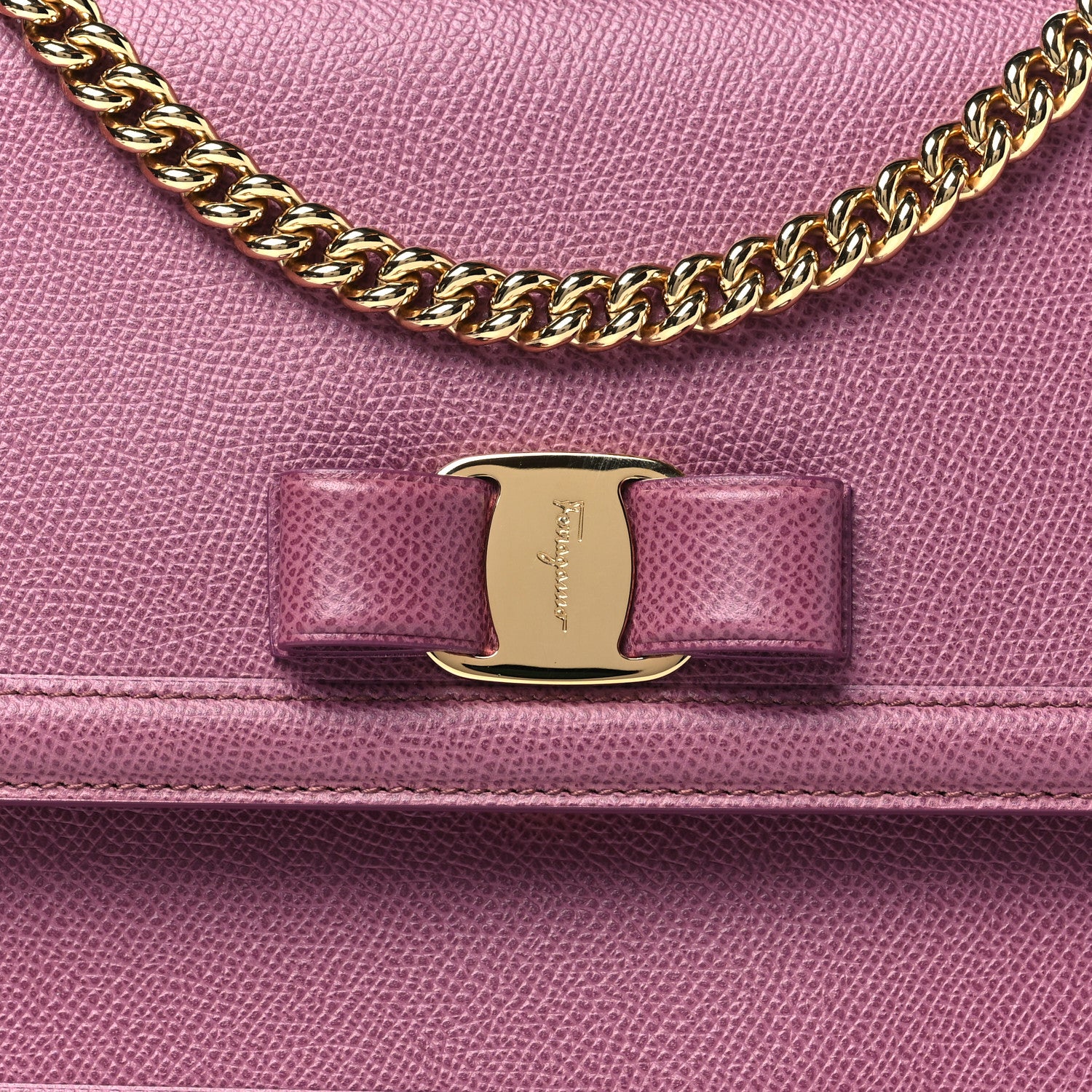 Salvatore Ferragamo Pebble Calfskin Ginny Vara Bow Shoulder Bag Mauve 8 of 11