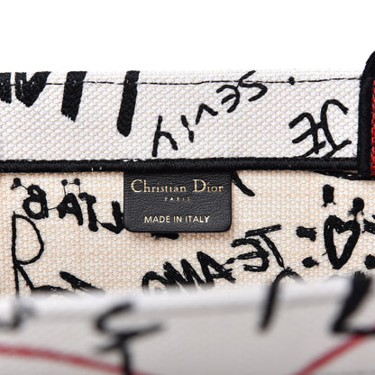 Christian Dior Canvas Embroidered Medium Dioramour Graffiti Book Tote Latte Multicolor 8 of 10