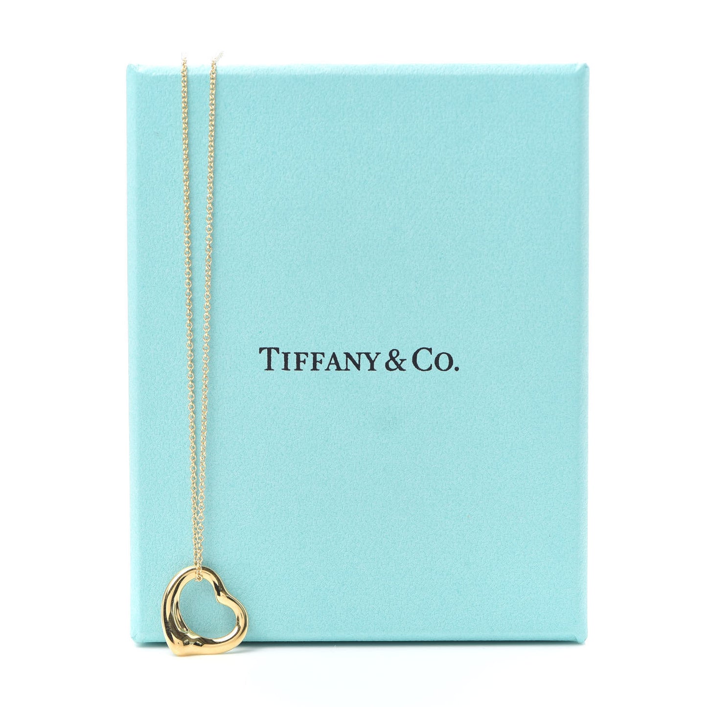 18K Yellow Gold 16mm Elsa Peretti Open Heart Pendant Necklace
