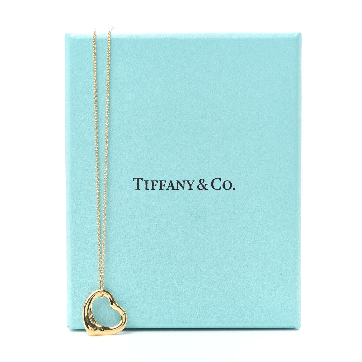 Tiffany 18K Yellow Gold 16mm Elsa Peretti Open Heart Pendant Necklace 6 of 6
