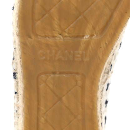 Chanel Tweed Grosgrain CC Espadrilles 38 White Beige Black 6 of 9