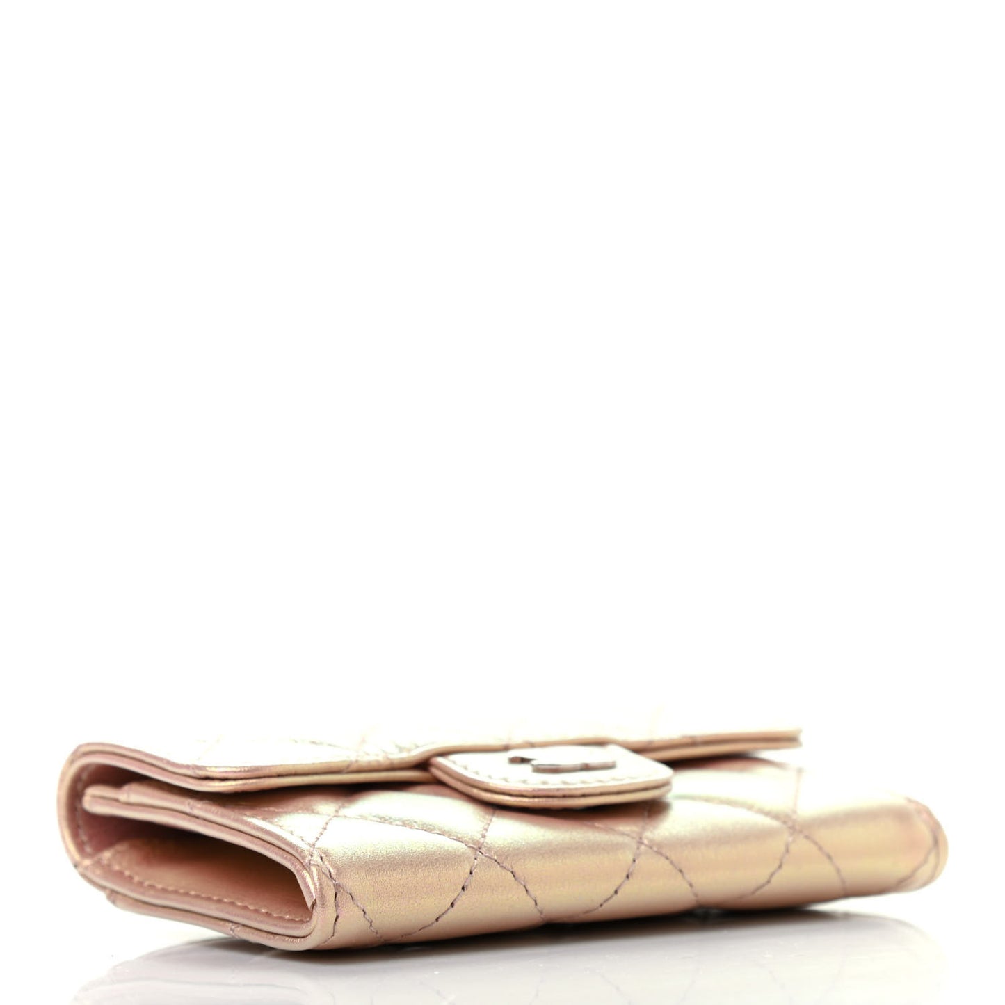 Iridescent Calfskin Quilted Flap Card Holder Wallet Pink