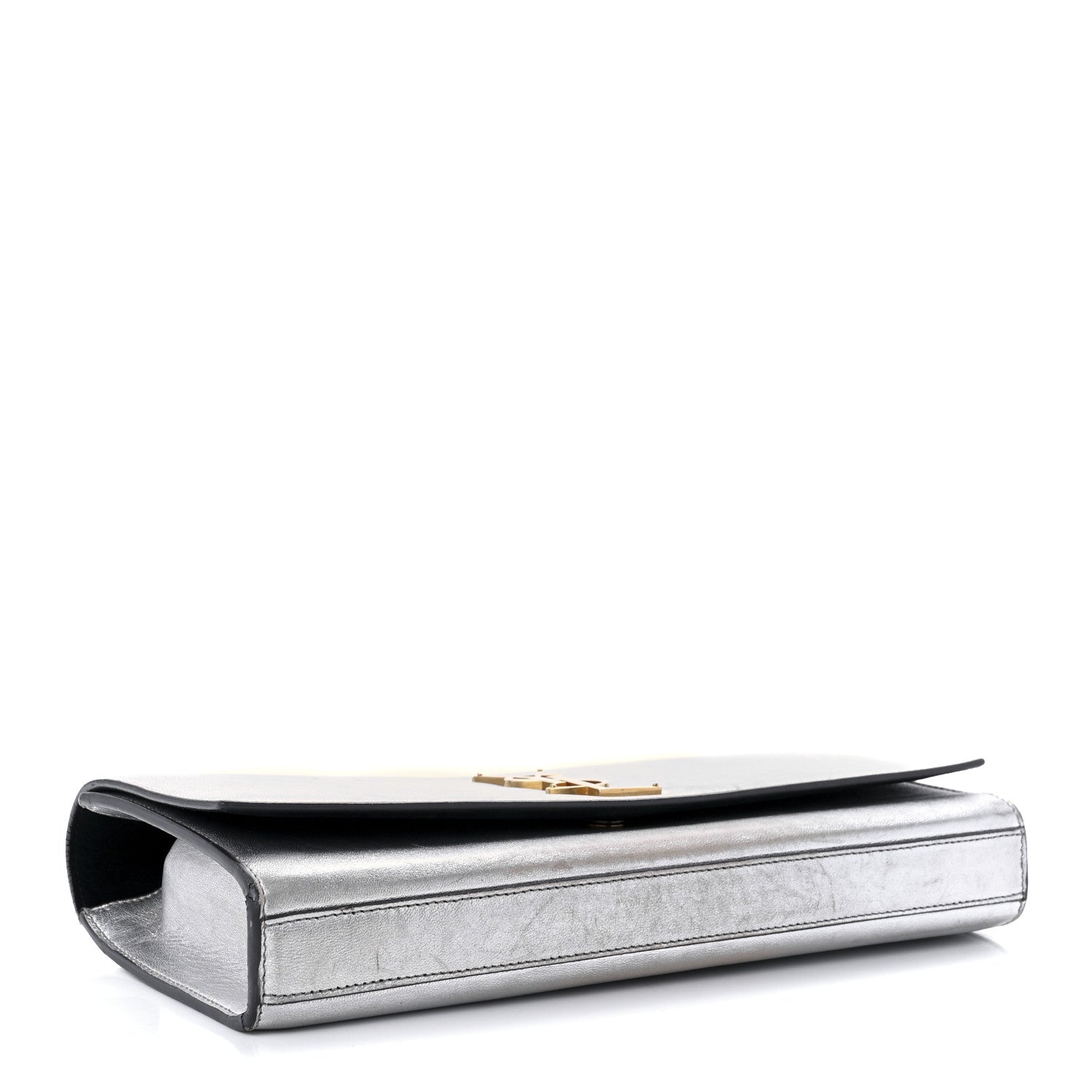 Saint Laurent Metallic Calfskin Classic Monogram Cassandre Clutch Silver 3 of 9