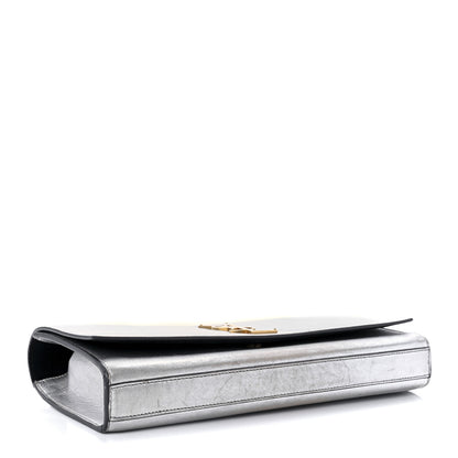 Saint Laurent Metallic Calfskin Classic Monogram Cassandre Clutch Silver 3 of 9