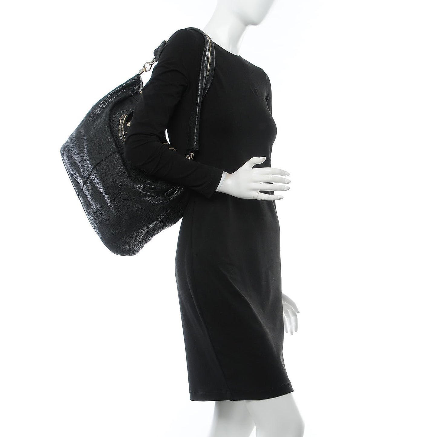 Pebbled Lambskin Zip Animation Medium Nightingale Black