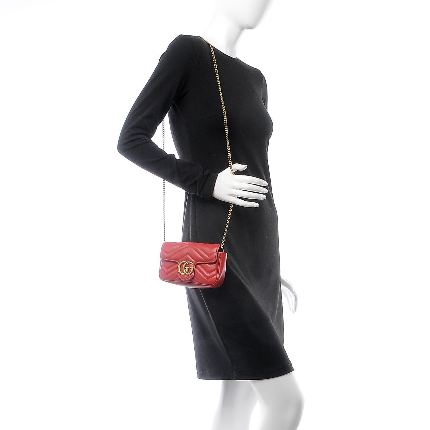 Gucci Calfskin Matelasse Super Mini GG Marmont Shoulder Bag Hibiscus Red 2 of 8