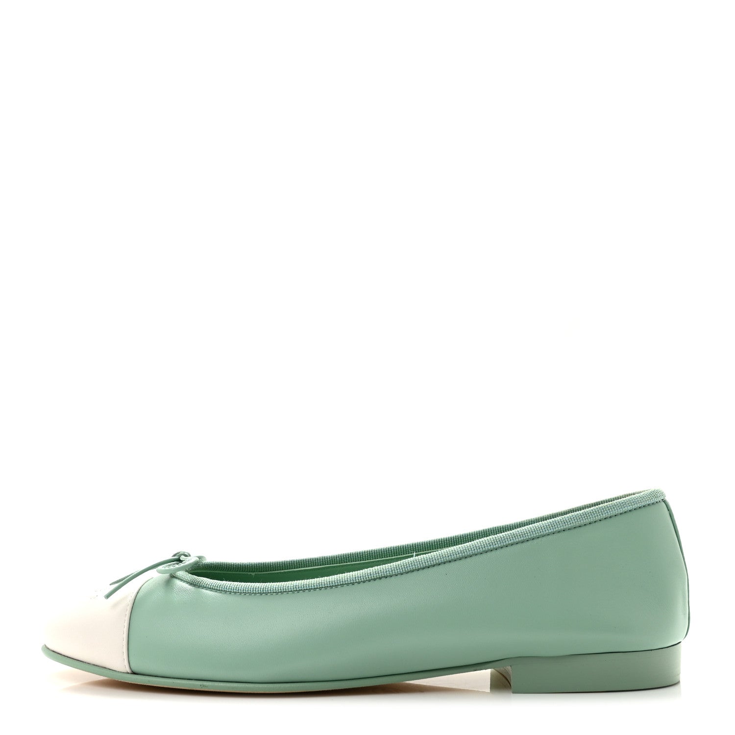 Chanel Lambskin CC Cap Toe Ballerina Flats 39 Light Green White 1 of 10