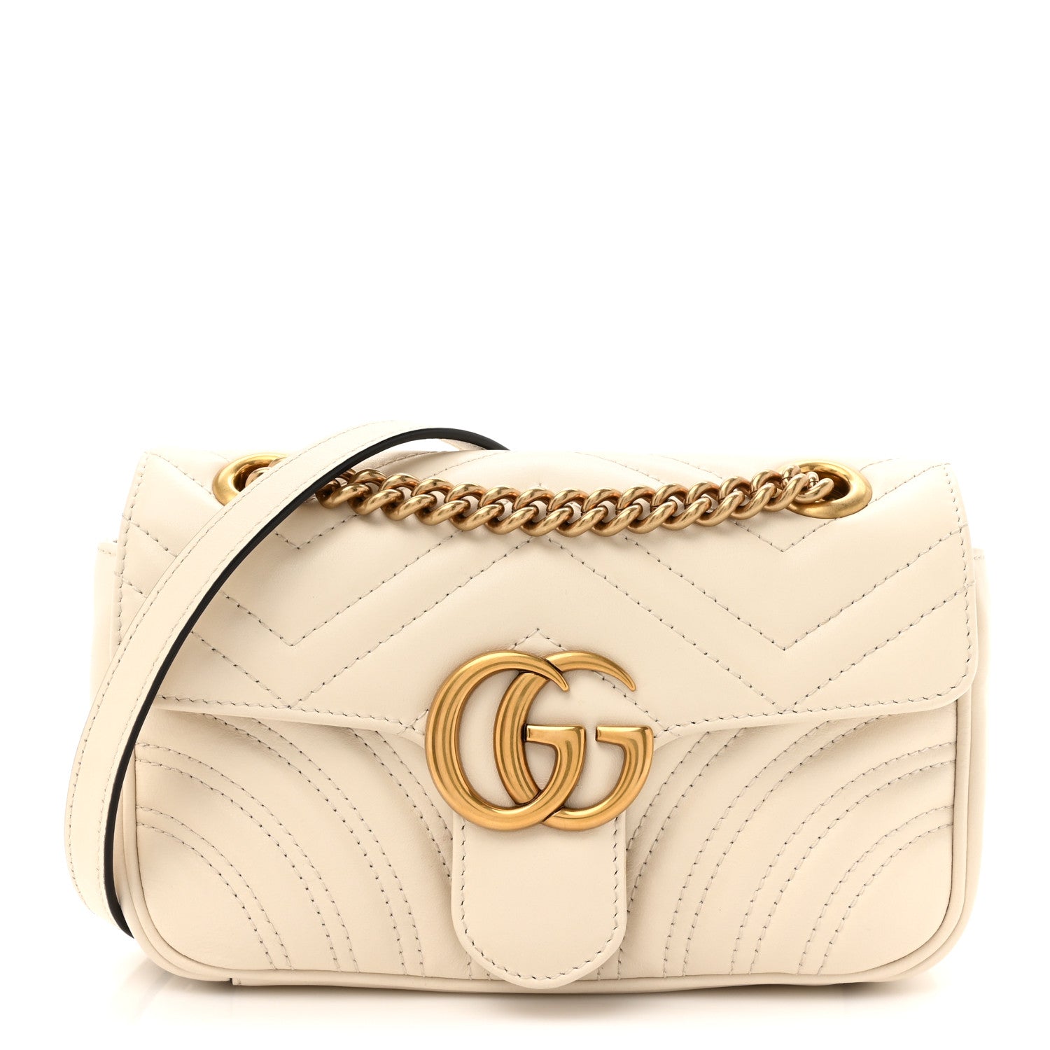 Gucci Calfskin Matelasse Mini GG Marmont Shoulder Bag White 1 of 11