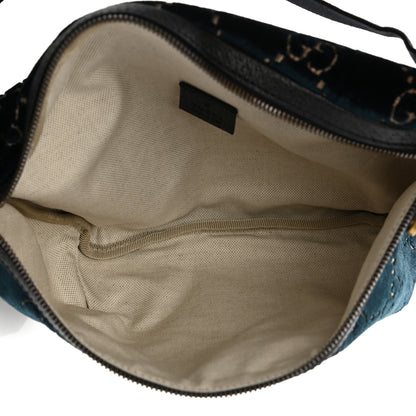 Gucci Velvet GG Monogram Web Belt Bag Blue Beige 5 of 10