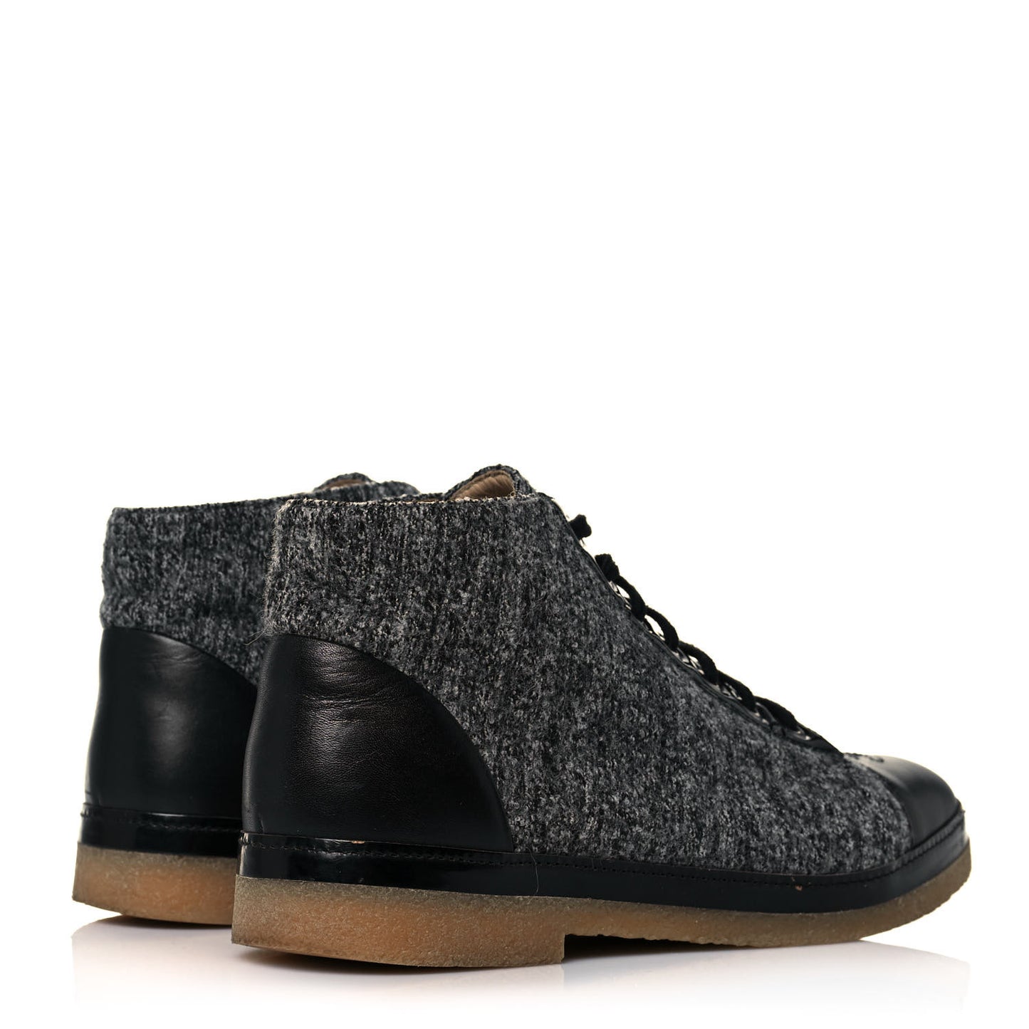 Tweed Calfskin CC Lace Up Short Boots 39 Grey