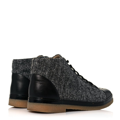 Chanel Tweed Calfskin CC Lace Up Short Boots 39 Grey 4 of 10