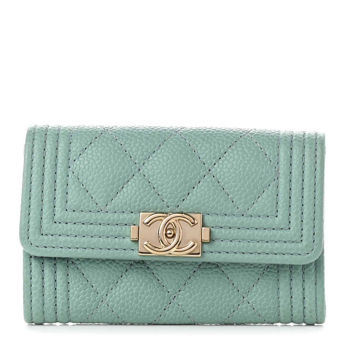 Caviar Quilted Boy Flap Card Holder Light Blue
