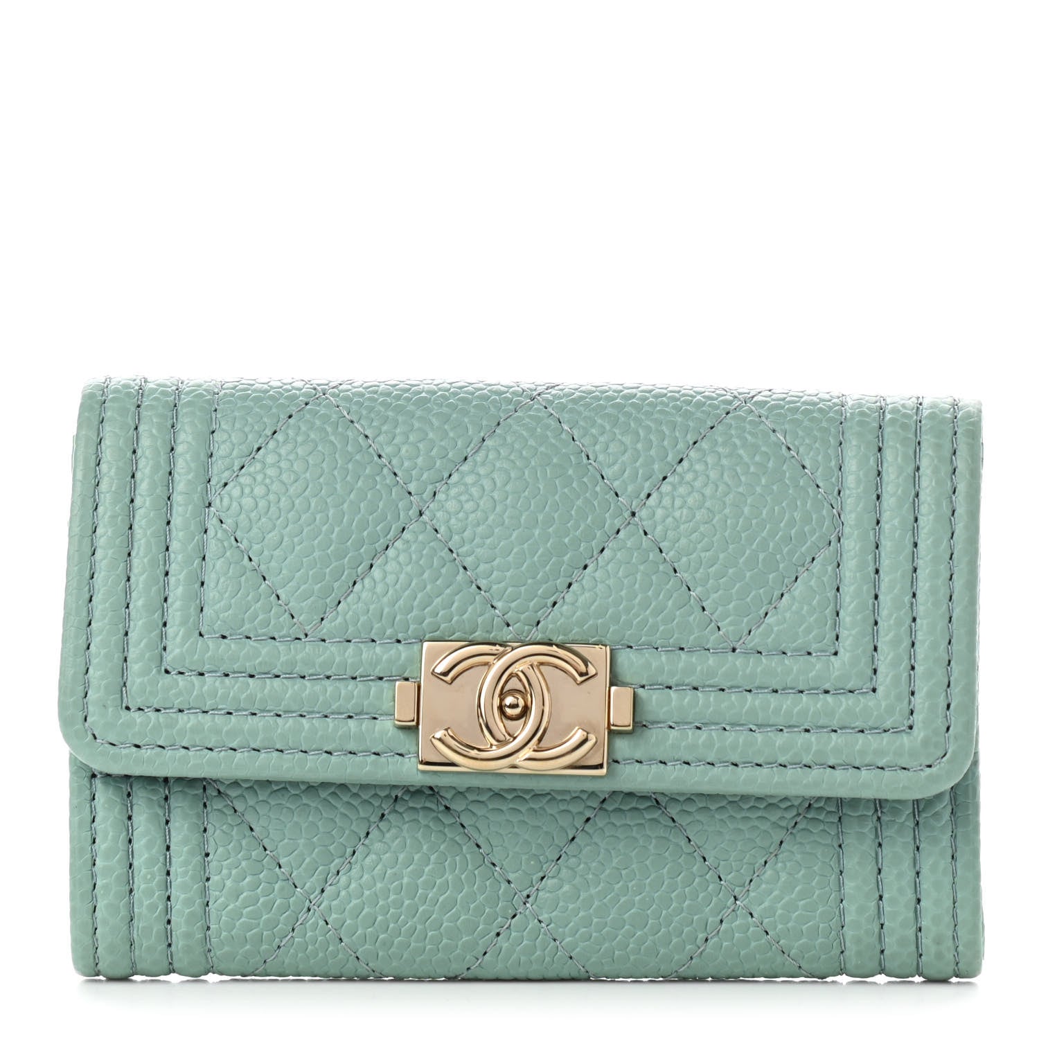 Chanel Caviar Quilted Boy Flap Card Holder Light Blue 1 of 9