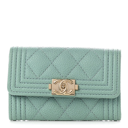 Chanel Caviar Quilted Boy Flap Card Holder Light Blue 1 of 9