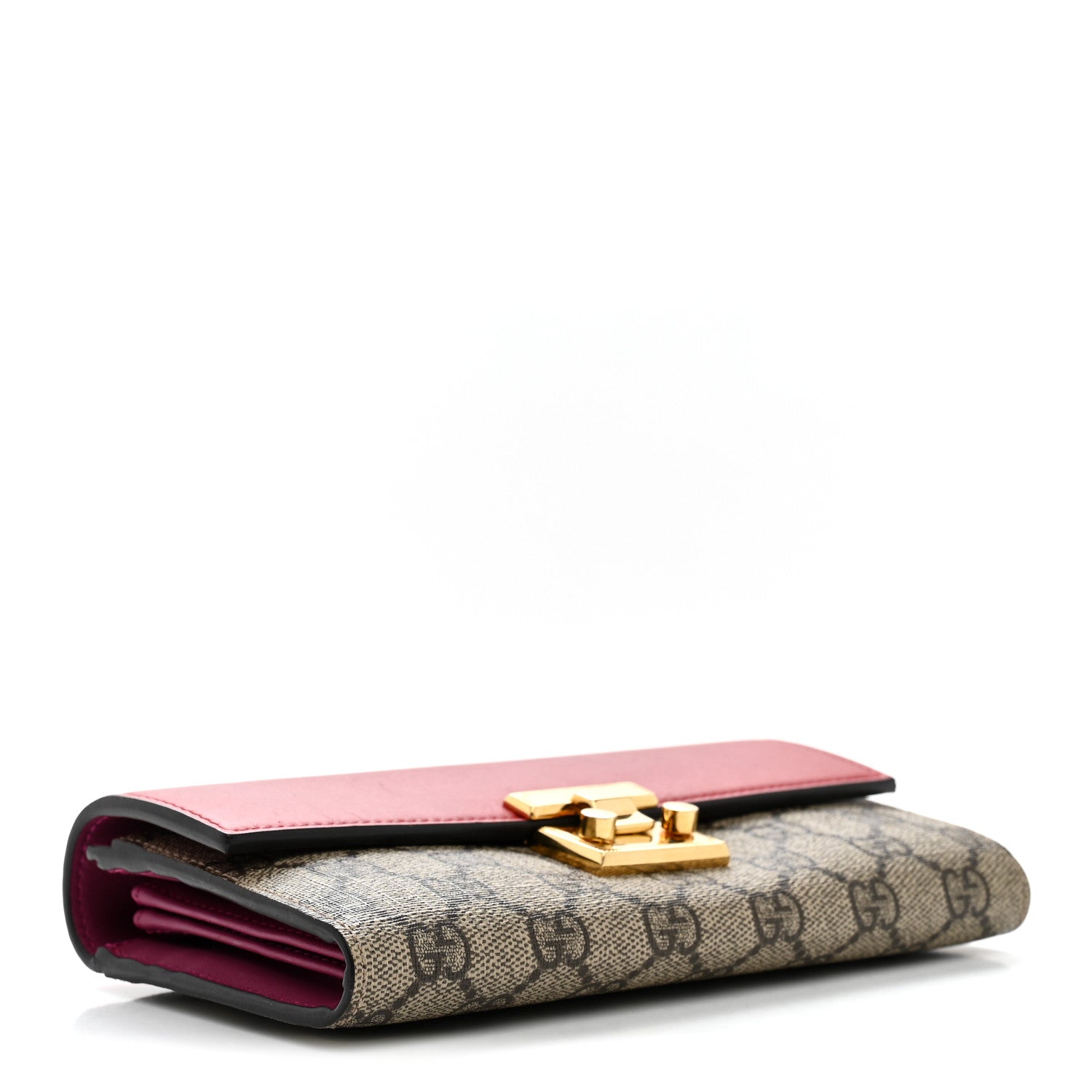 Gucci GG Supreme Monogram Moon Calfskin Padlock Continental Chain Wallet Beige Ebony Hibiscus Red New Rosette 4 of 7