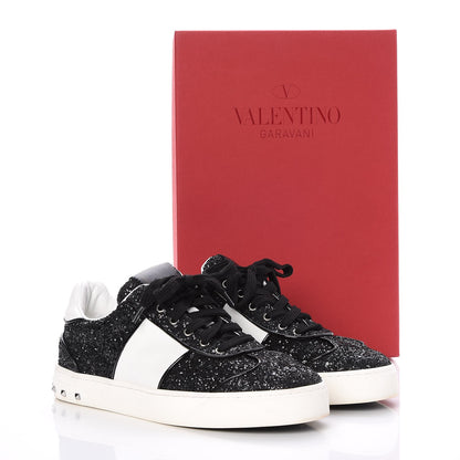Valentino Garavani Calfskin Glitter Flycrew Sneakers 36 Black 11 of 11