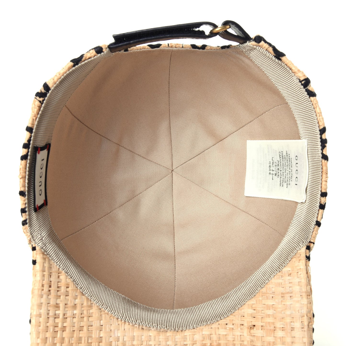 Raffia GG Monogram Elaphe Embroidered Aisha Baseball Hat M Ivory Black