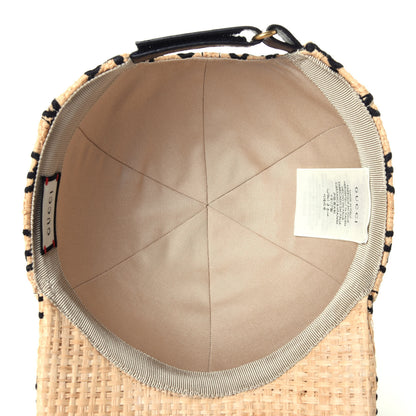 Gucci Raffia GG Monogram Elaphe Embroidered Aisha Baseball Hat M Ivory Black 10 of 10