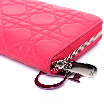 Christian Dior Lambskin Cannage Lady Dior Zip Wallet Fuchsia 17 of 19