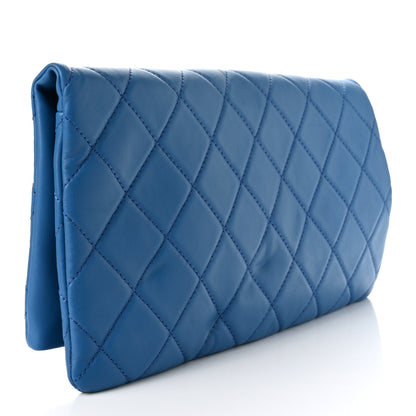 Chanel Lambskin Quilted Fold Over Clutch Blue 3 of 7