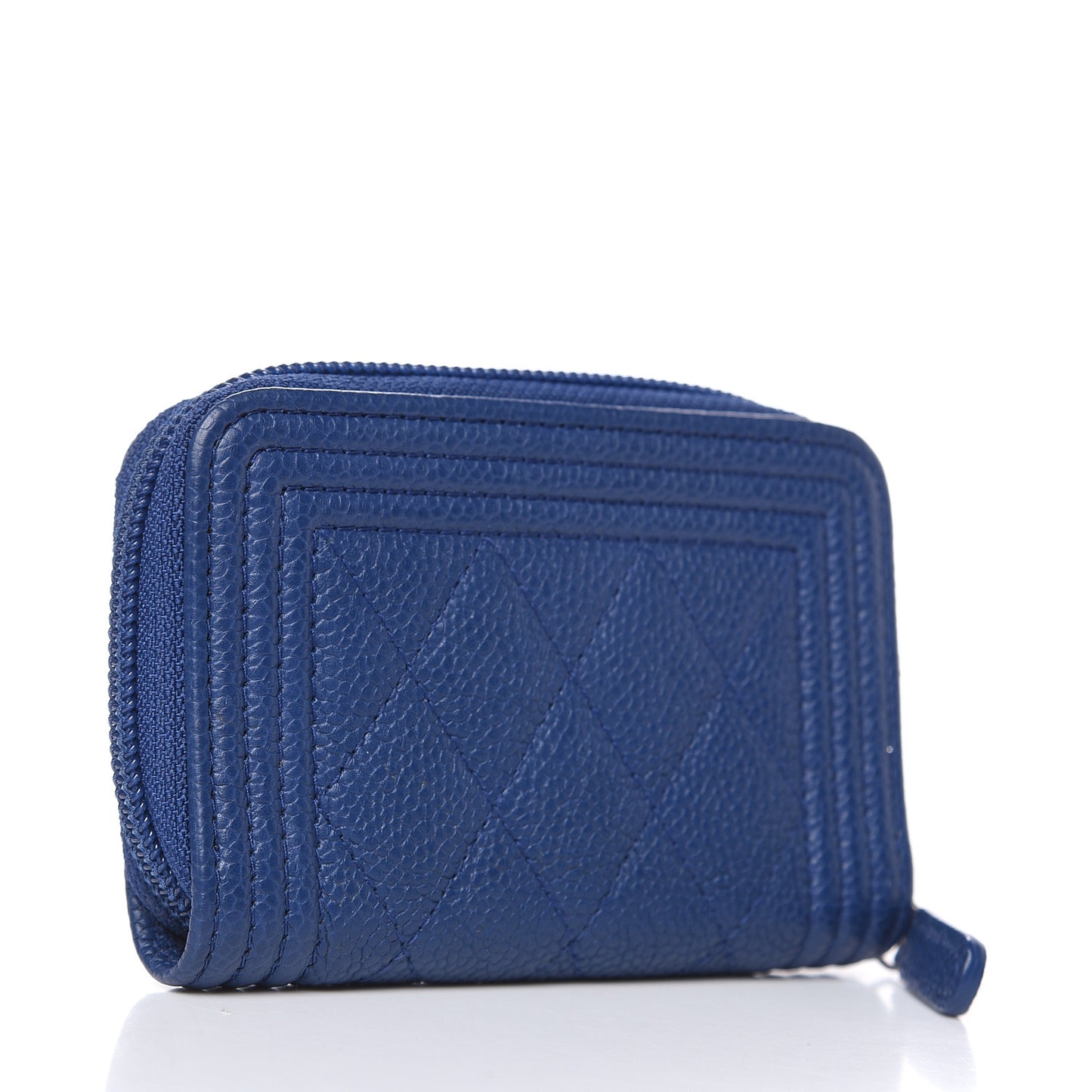 Caviar Quilted Boy Zip Around Coin Purse Wallet Dark Blue