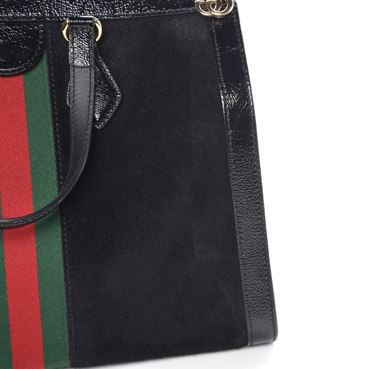 Suede Patent GG Web Medium Ophidia Tote Bag Black