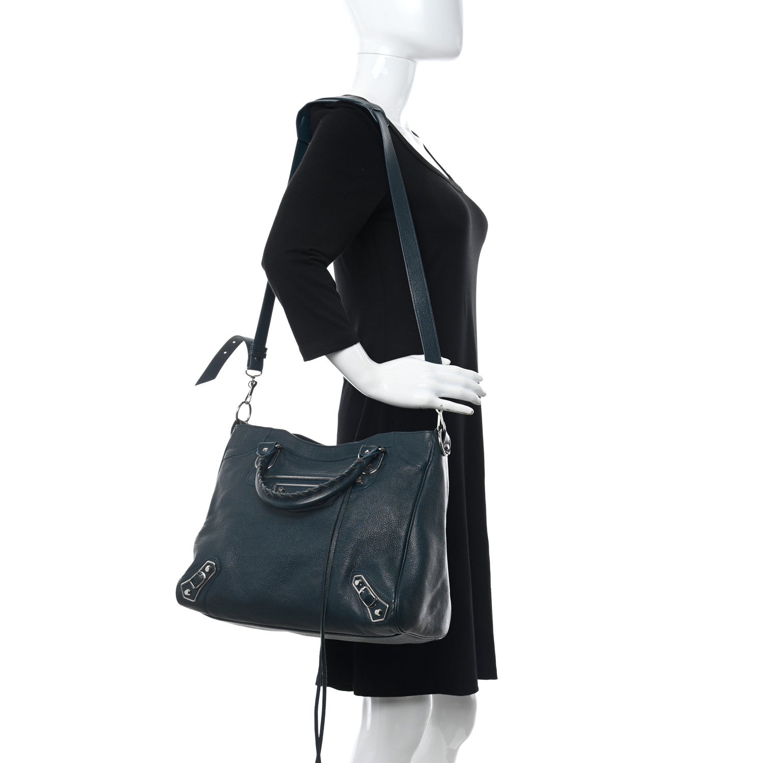 Balenciaga Chevre Silver Metallic Edge Hardware Velo Bleu Paon 2 of 10