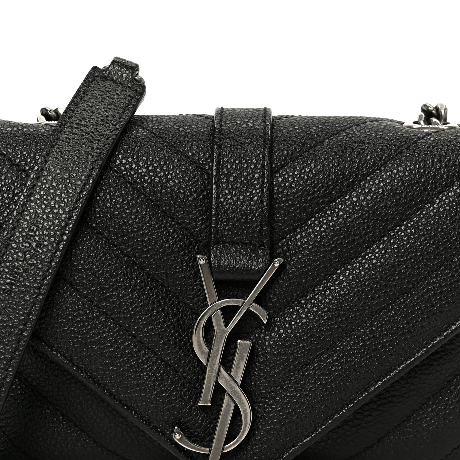 Saint Laurent Grained Calfskin Matelasse Chevron Classic Monogram Baby Chain Bag Black 9 of 11