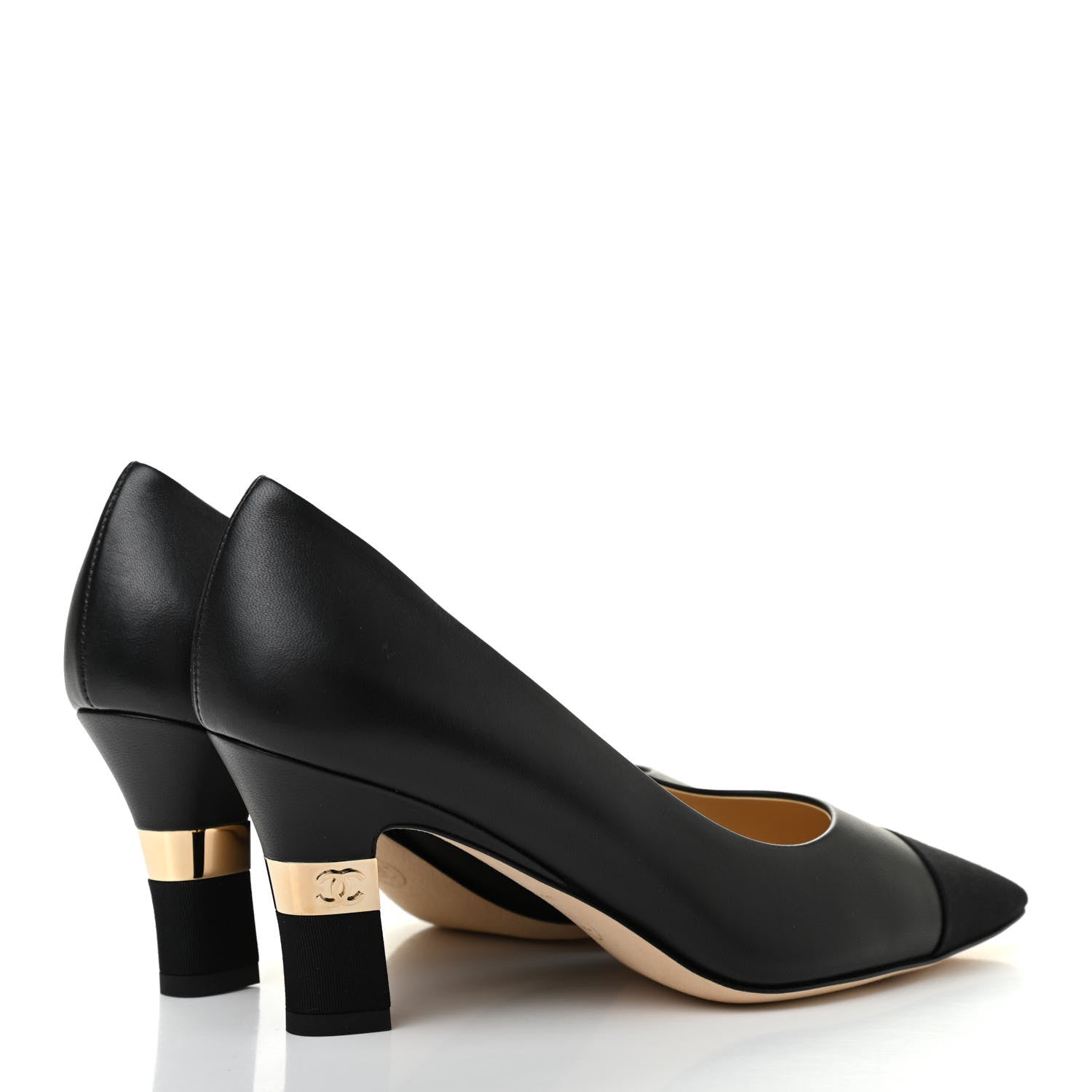 Chanel Goatskin Grosgrain Cap Toe CC Pumps 36 Black 4 of 8