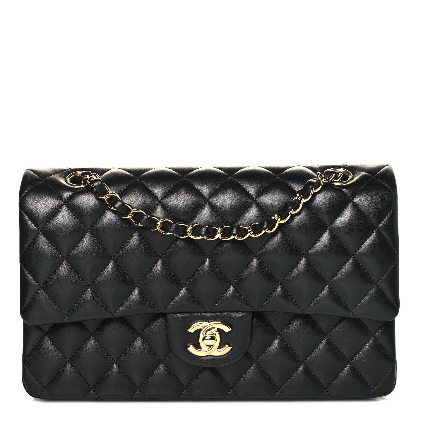Lambskin Quilted Medium Double Flap Black