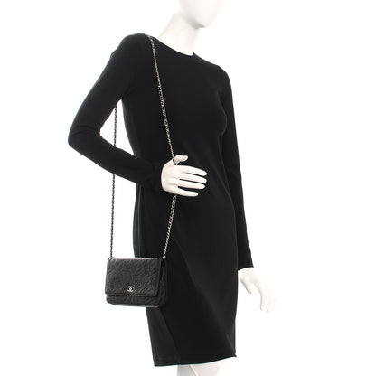 Chanel Lambskin Camellia Embossed Wallet On Chain WOC Black 2 of 8
