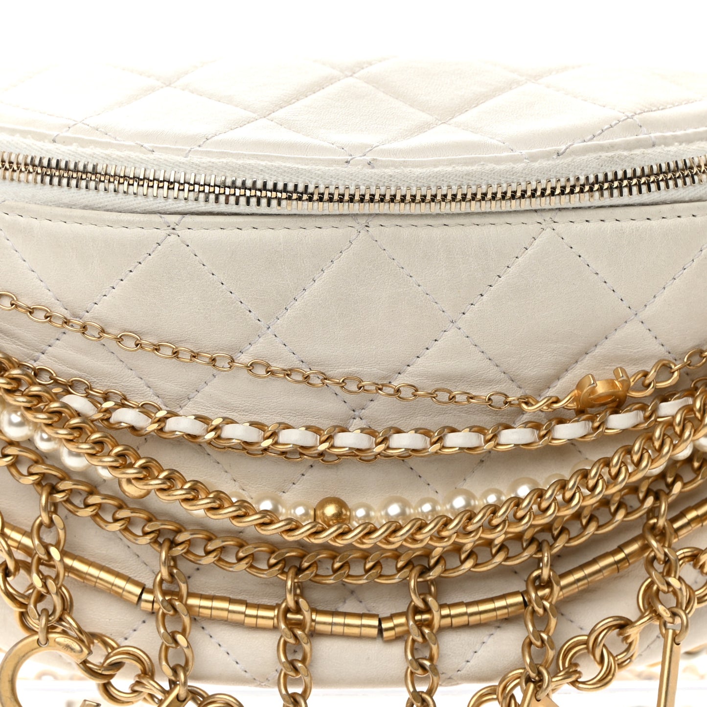 Lambskin Quilted All About Chains Waist Belt Bag White