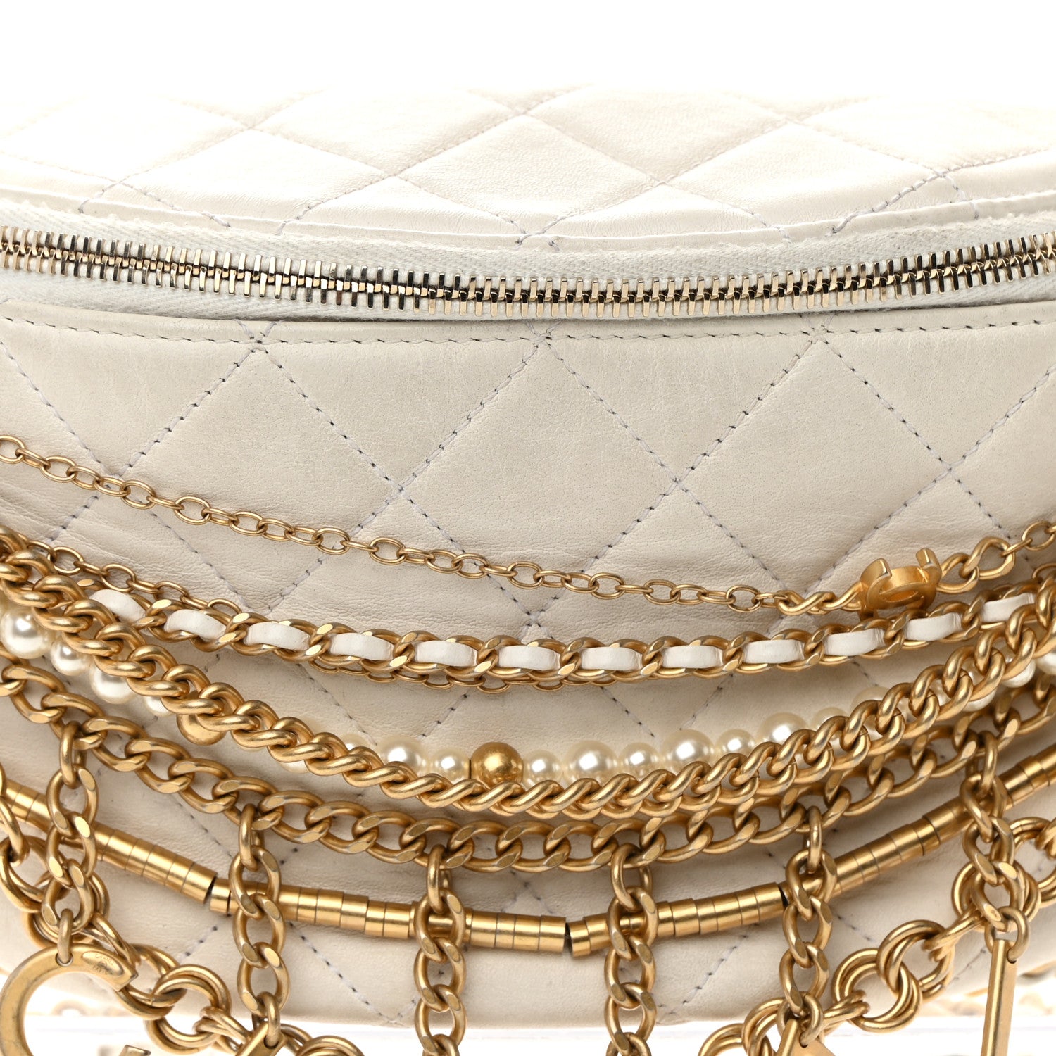Chanel Lambskin Quilted All About Chains Waist Belt Bag White 8 of 14
